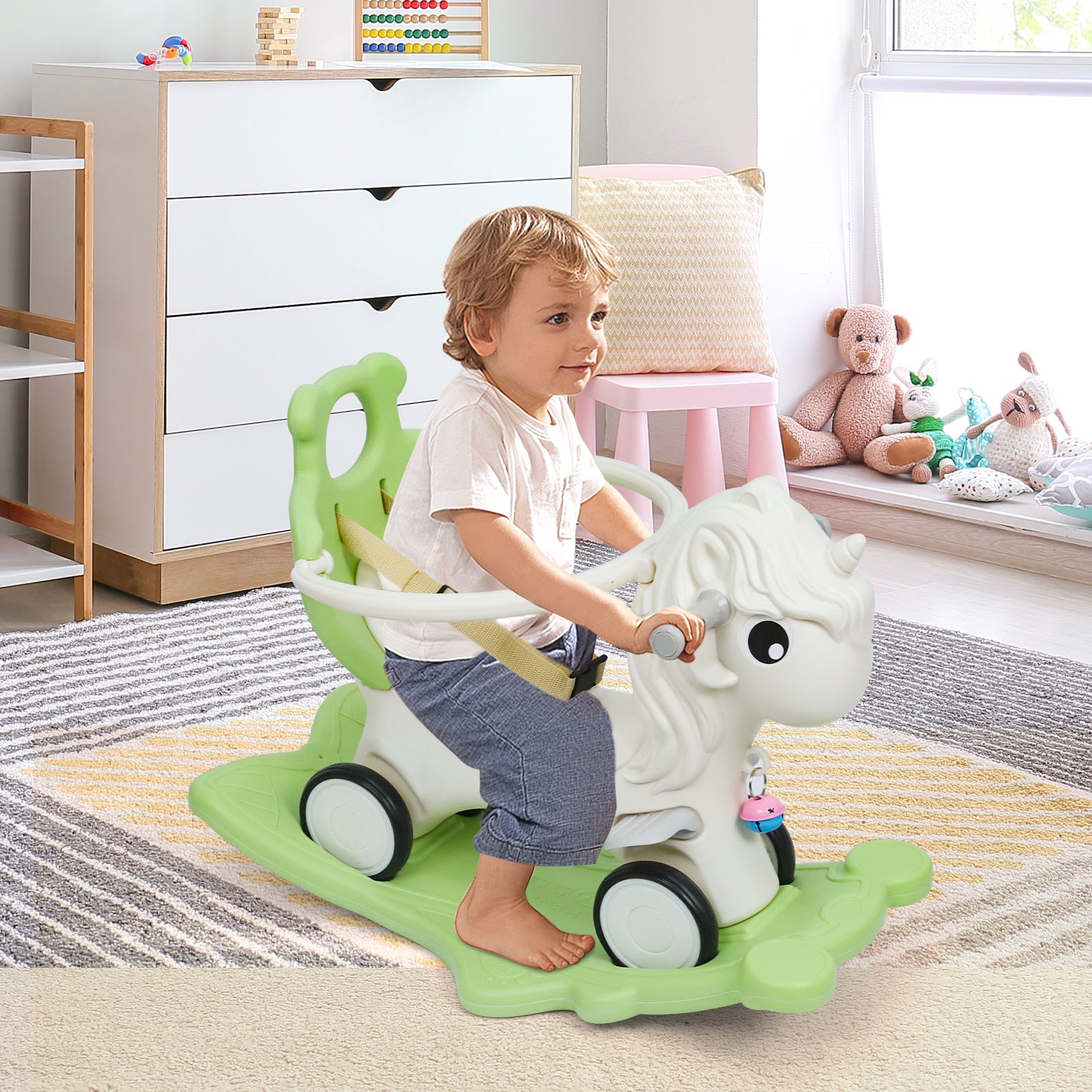3 in 1 Rocking Horse for Toddlers 12M+ – Detachable Balance Bike, Ride-On Toy & Push Handle, Balance Board, Safe Indoor Outdoor Baby Gift for Boys & Girls Ages 1+