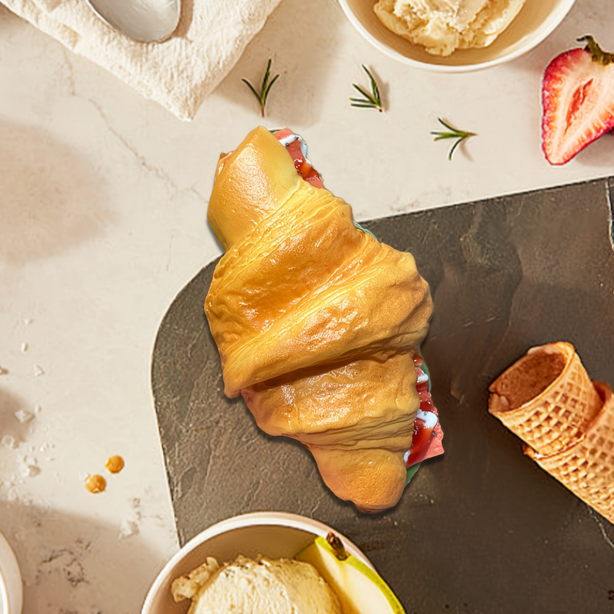 Realistic Fake Bread Props 2pcs Simulation Sandwich Cheese Croissant Food Decor Photography Display Window Prop Squishy Toy