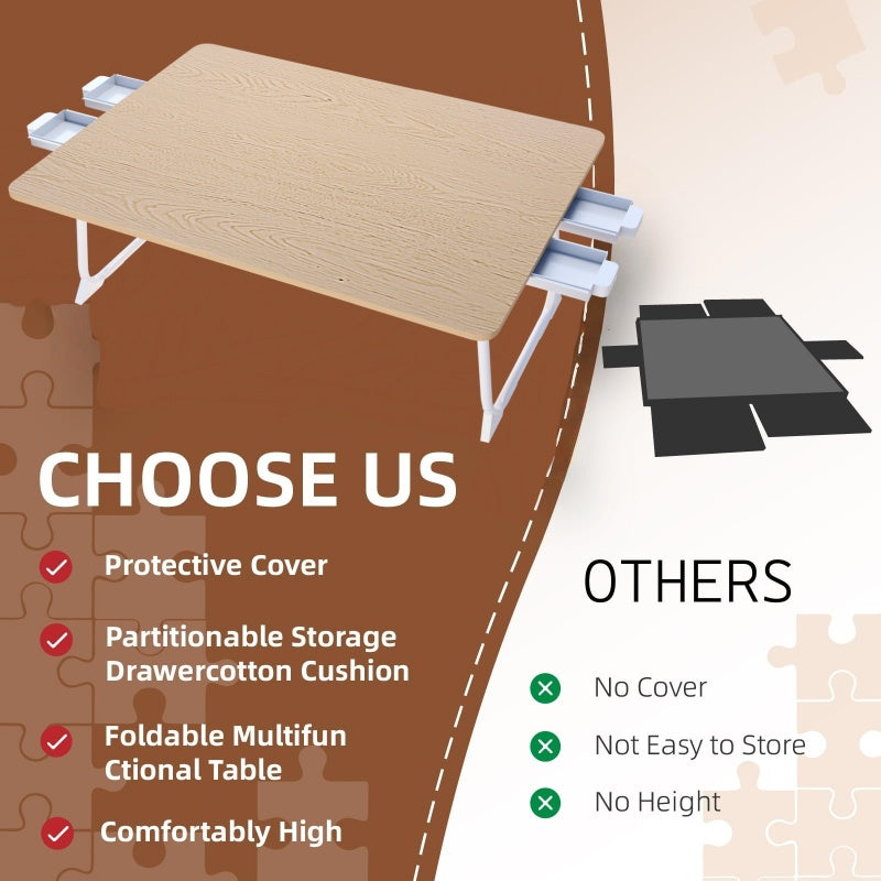Foldable Puzzle Table with 4 Drawers – Portable Wood-Finish Puzzle Board & Storage Workbench for 1500 Pieces, Lightweight Puzzle Aid for Adults & Seniors, Room Decoration