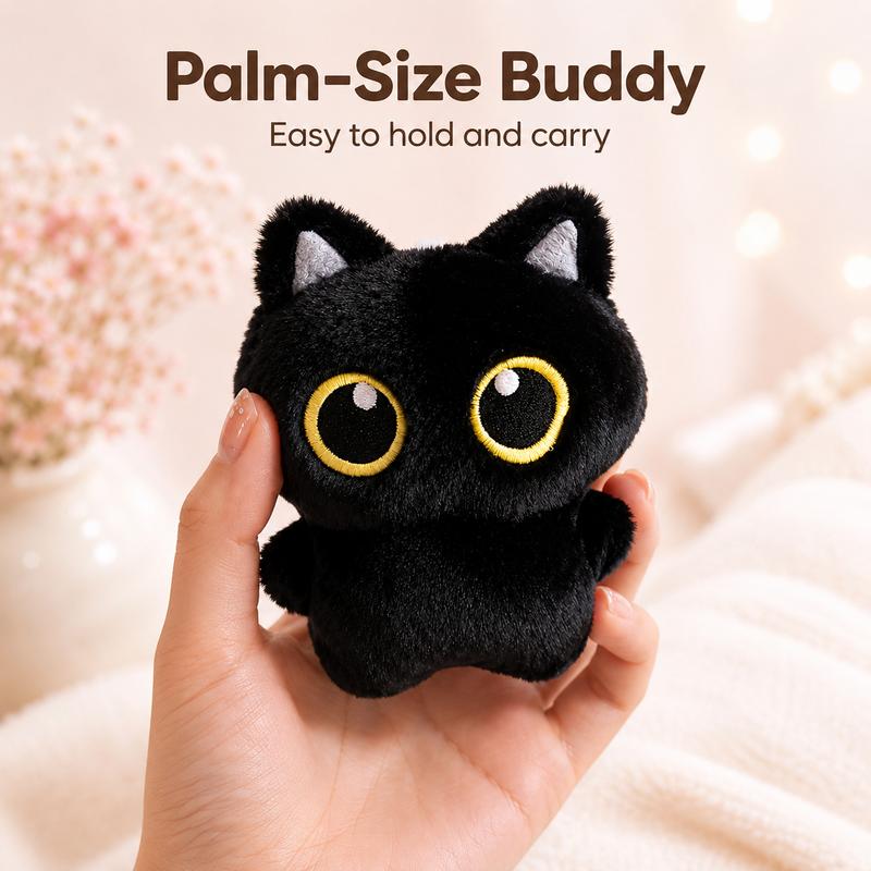 Big Eye Black Cat Plush Toy, Pocket-Sized Kitty Stuffed Animal for Desk and Bedroom Decor, Cute Cat Lover Birthday and Holiday Gift