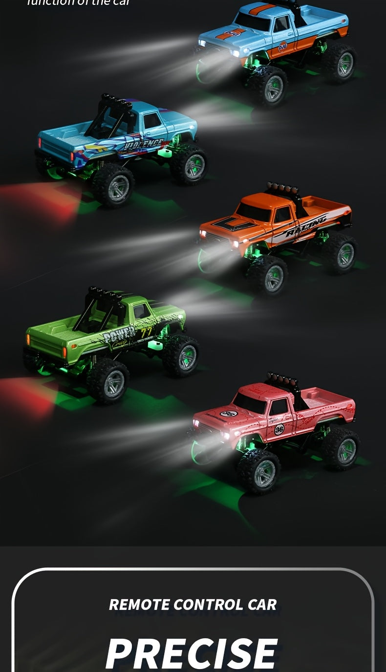 1:64 Mini RC Alloy Monster Truck with Trailer - 2.4GHz Off-Road Pickup Rock Crawler, Body Lights & Headlights, Tabletop Decor, Birthday Christmas Gift for Boys