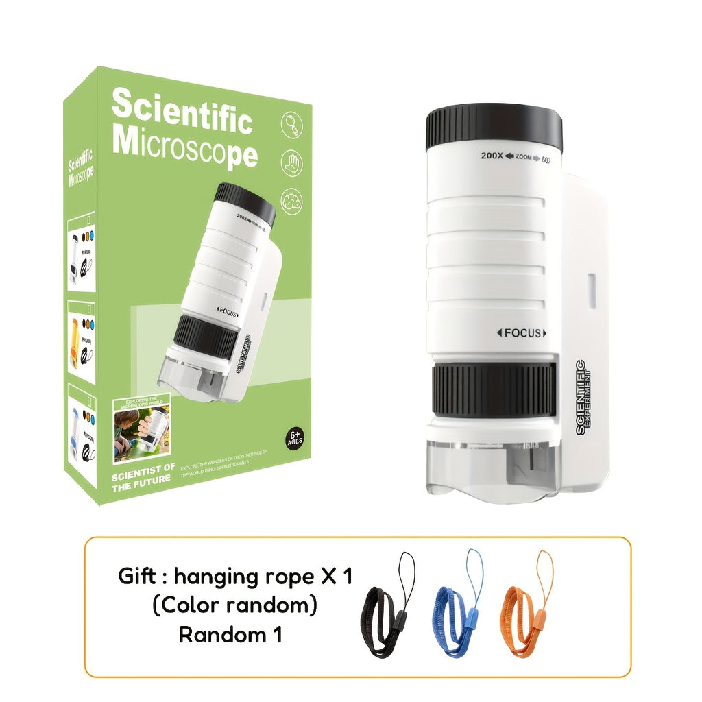 Kids Portable Microscope 60X-200X Zoom – LED Light STEM Science Toy for Outdoor Exploration, Educational Gift for Boys Girls Ages 5+, Back to School Birthday Gift