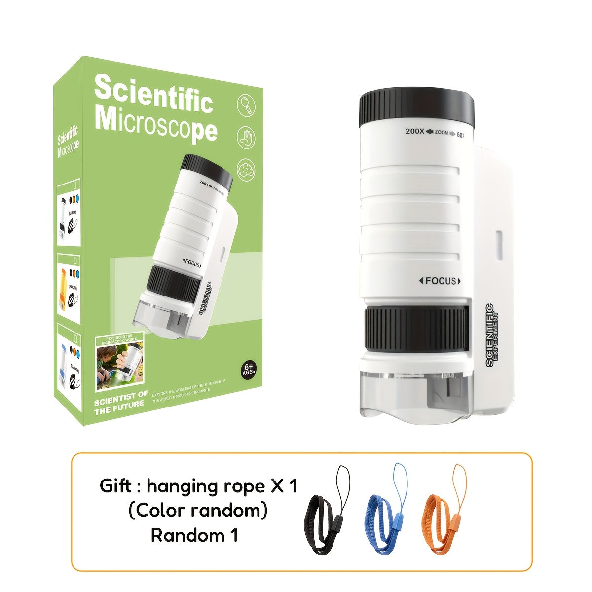Kids Portable Microscope 60X-200X Zoom – LED Light STEM Science Toy for Outdoor Exploration, Educational Gift for Boys Girls Ages 5+, Back to School Birthday Gift