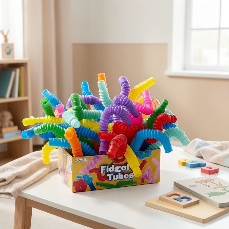 Pop Tubes Bulk 72 Pack Fidget Sensory Toys – Connectable Extendable Stress Relief Tubes Party Favors for Classroom Halloween Christmas Easter Birthday Goodie Bag
