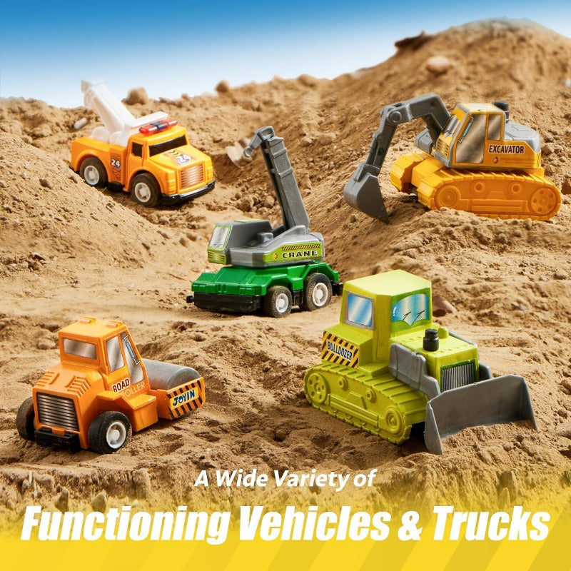 18-Piece Pull Back Cars and Trucks Toy Set for Kids Ages 3+ Friction Powered Mini City Vehicles Party Favors Easter Christmas Gift Boys Girls