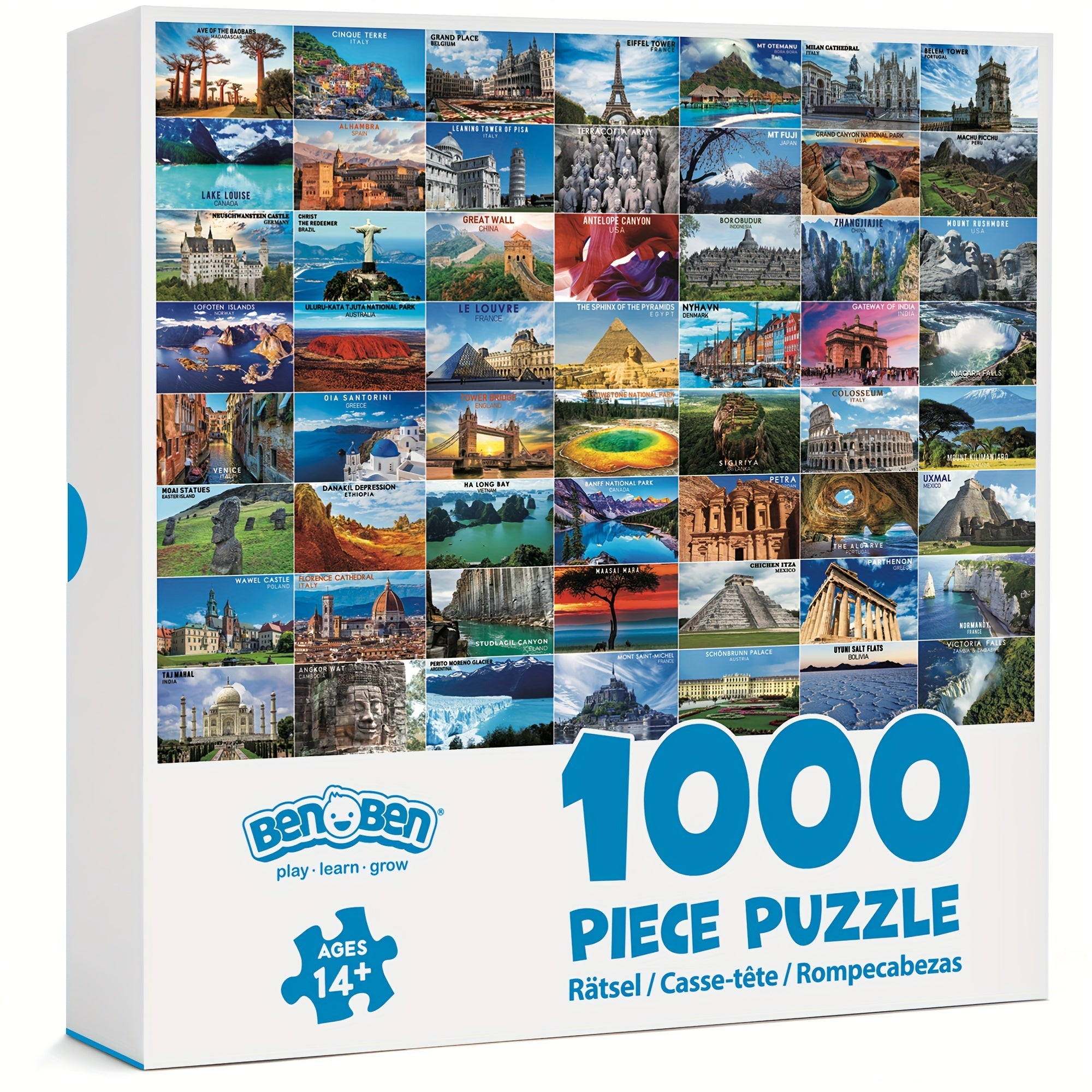 1000-Piece Jigsaw Puzzle for Adults - Global Marvels World Landmarks, Thick Cardboard Puzzle for Mental Stimulation & Stress Relief, Christmas Thanksgiving Birthday Gift, Home Office Decor