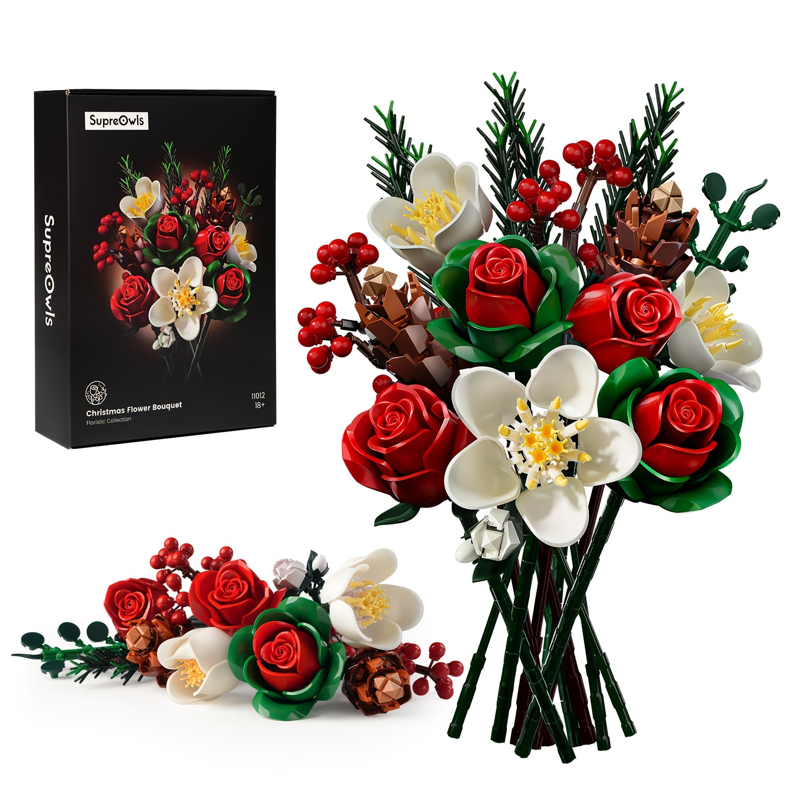 Rose Lily DIY Building Block Flower Bouquet Set Healing Flower Series Artificial Desktop Decoration Birthday Valentine's Day Mother's Day Gift for Girls Women