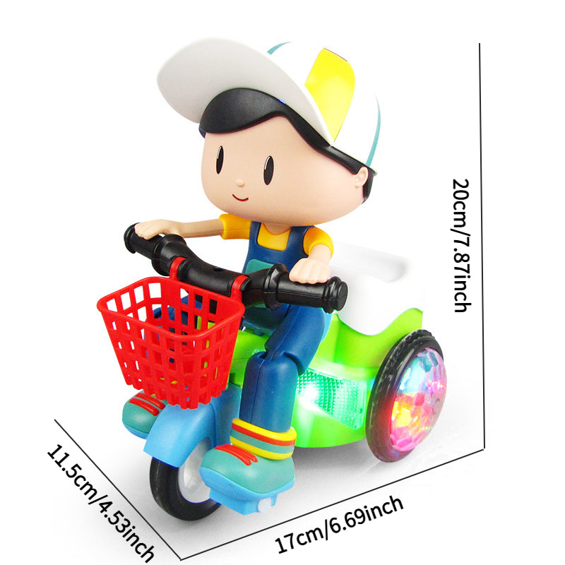 Toddler Electric Tricycle Toy Motorcycle with 360° Rotation & Luminous Lights – Push & Self-Power Kids Ride-On Stunt Vehicle, Birthday Christmas Gift for Boys Girls