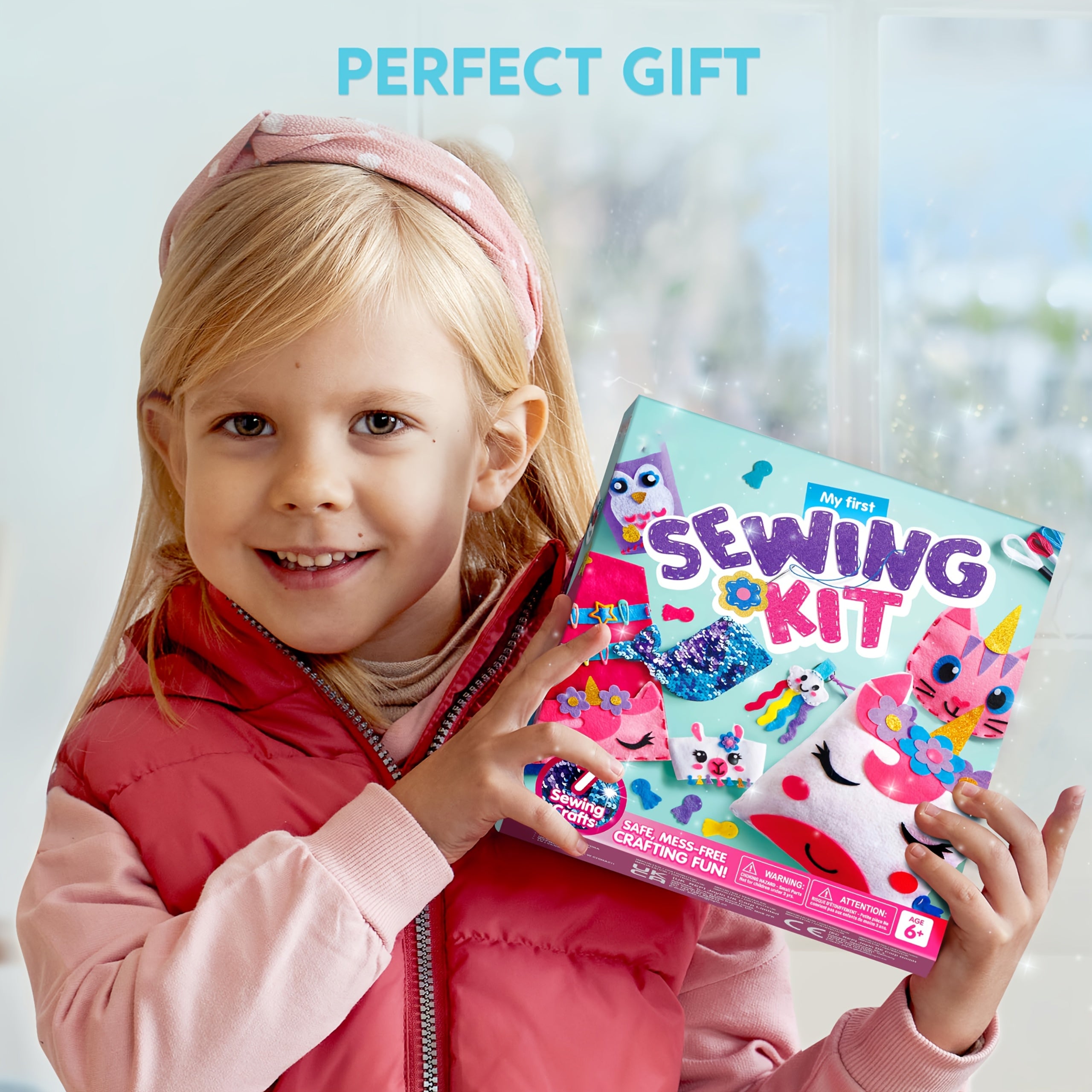 Kids Felt Sewing Kit 6 Beginner Projects Mini Pillows Keychains Card Holders DIY Craft Gift for Girls Boys Ages 6 Plus Birthday Christmas