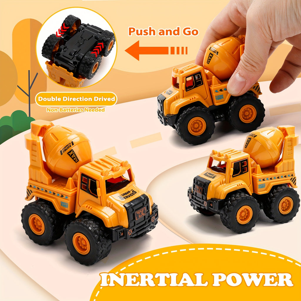 4-Piece STEM Construction Toy Vehicle Kit Excavator Dump Truck Crane Cement Mixer Sandbox Toy for Kids Ages 3+ Hands-On Learning Halloween Christmas Gift