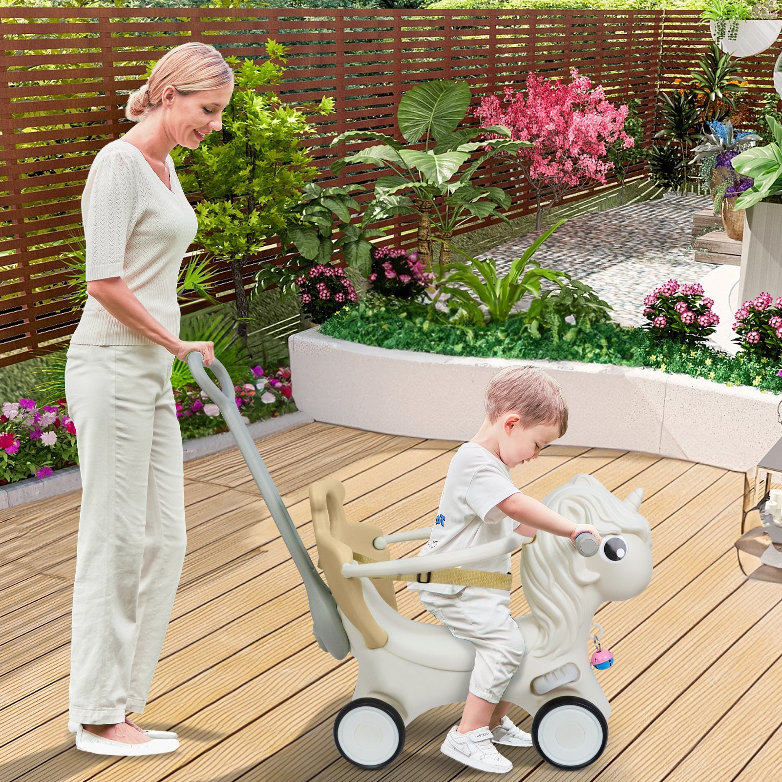 3 in 1 Rocking Horse for Toddlers 12M+ – Detachable Balance Bike, Ride-On Toy & Push Handle, Balance Board, Safe Indoor Outdoor Baby Gift for Boys & Girls Ages 1+