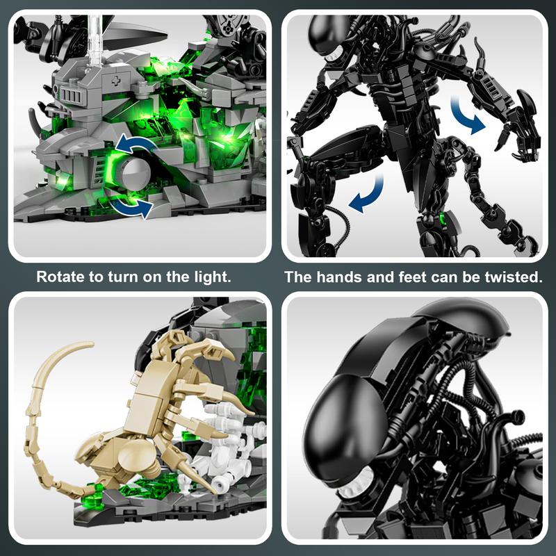 Xenomorph Alien Building Blocks Set 1005 PCS - MOC DIY Monster Model Kit with Step-by-Step Instructions, STEM Creative Bricks for Open Ended Play, Display Collectible, Cool Gift for Adults Teens & Kids Who Love Sci-Fi Creatures