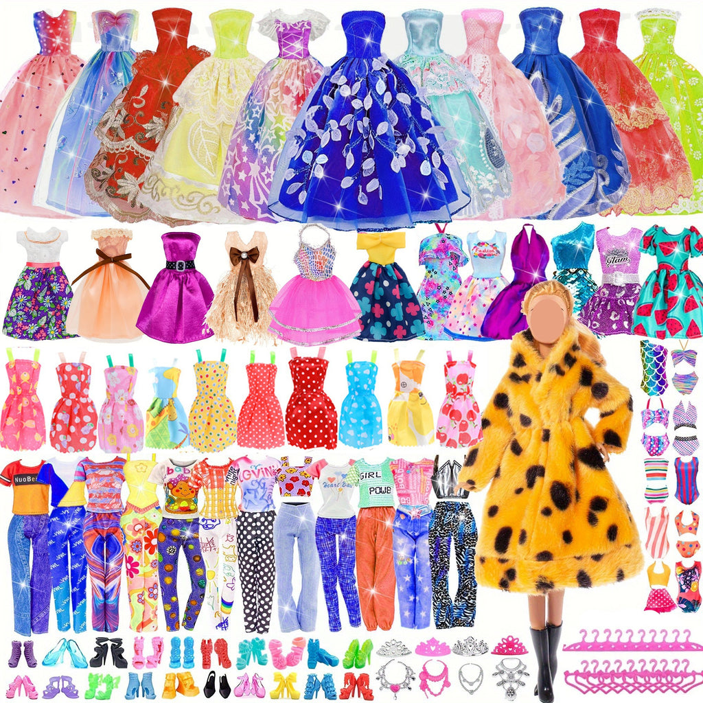 Fashion Doll Clothes Set 50pcs for 11.5 Inch Dolls – Fur Coat Princess Dresses Slip Dress Bikini Outfits No Doll Random Colors Gift for Girls Birthday Christmas