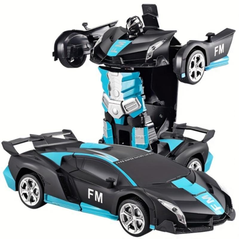 Transforming Remote Control Car, TIBIBEE 1:18 Robot Toy with 2.4GHz Control, 360-Degree Spins, LED Lights and Two Rechargeable Batteries