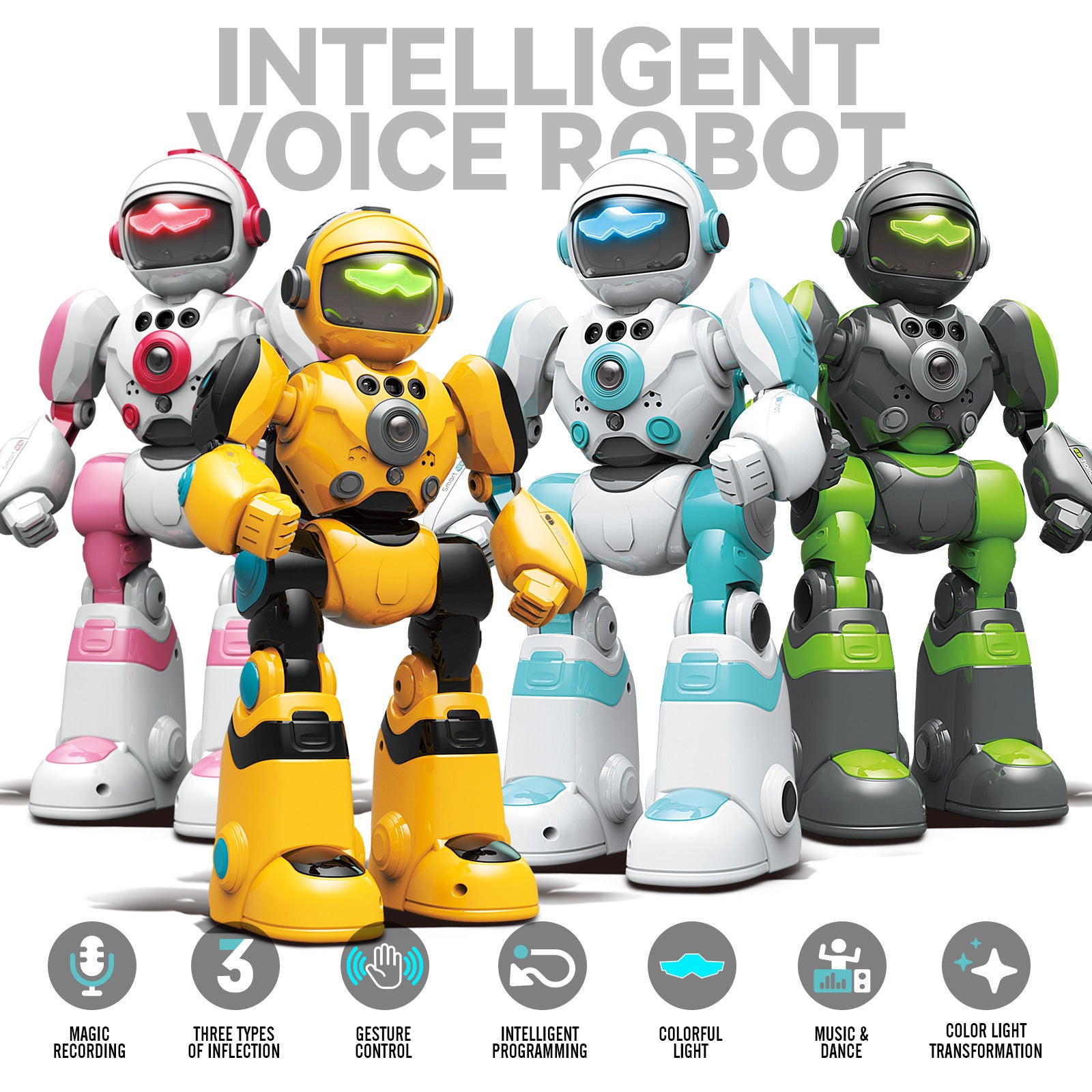 Gesture Control RC Robot Toy Voice Recording Programming EMO Mode LED Interactive Intelligent Robot Kids Boys Girls Birthday Christmas Gift Green Blue Pink Yellow