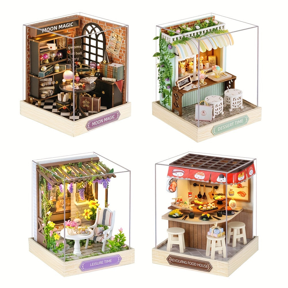 DIY Wooden Dollhouse Kit with Dust Cover – Handmade Miniature Puzzle Tiny House with Furniture for Teens Adults Christmas Birthday Gift