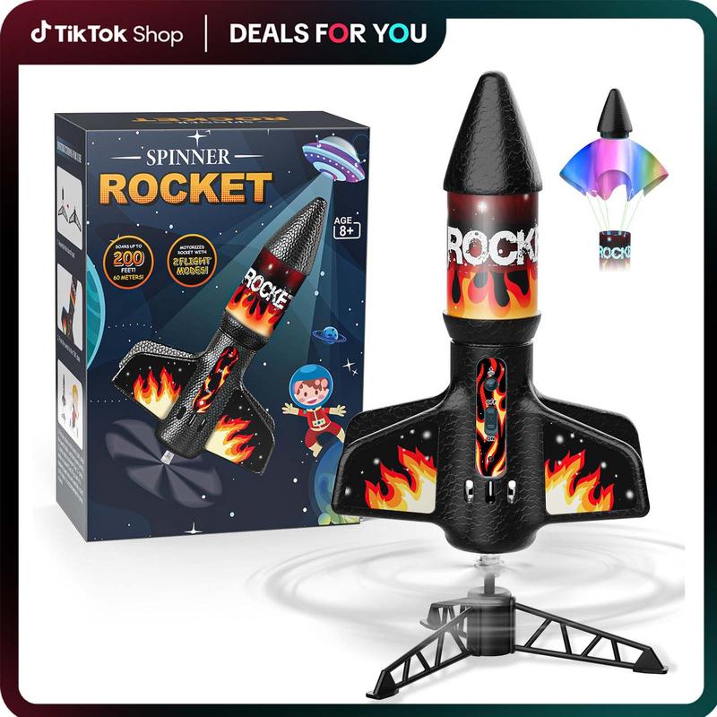 Motorized Rocket Toy with Parachute for Kids Ages 8–12, Aiencsai 2231A Self-Launching Flying Toy for Outdoor Adventures and Birthday Gifts
