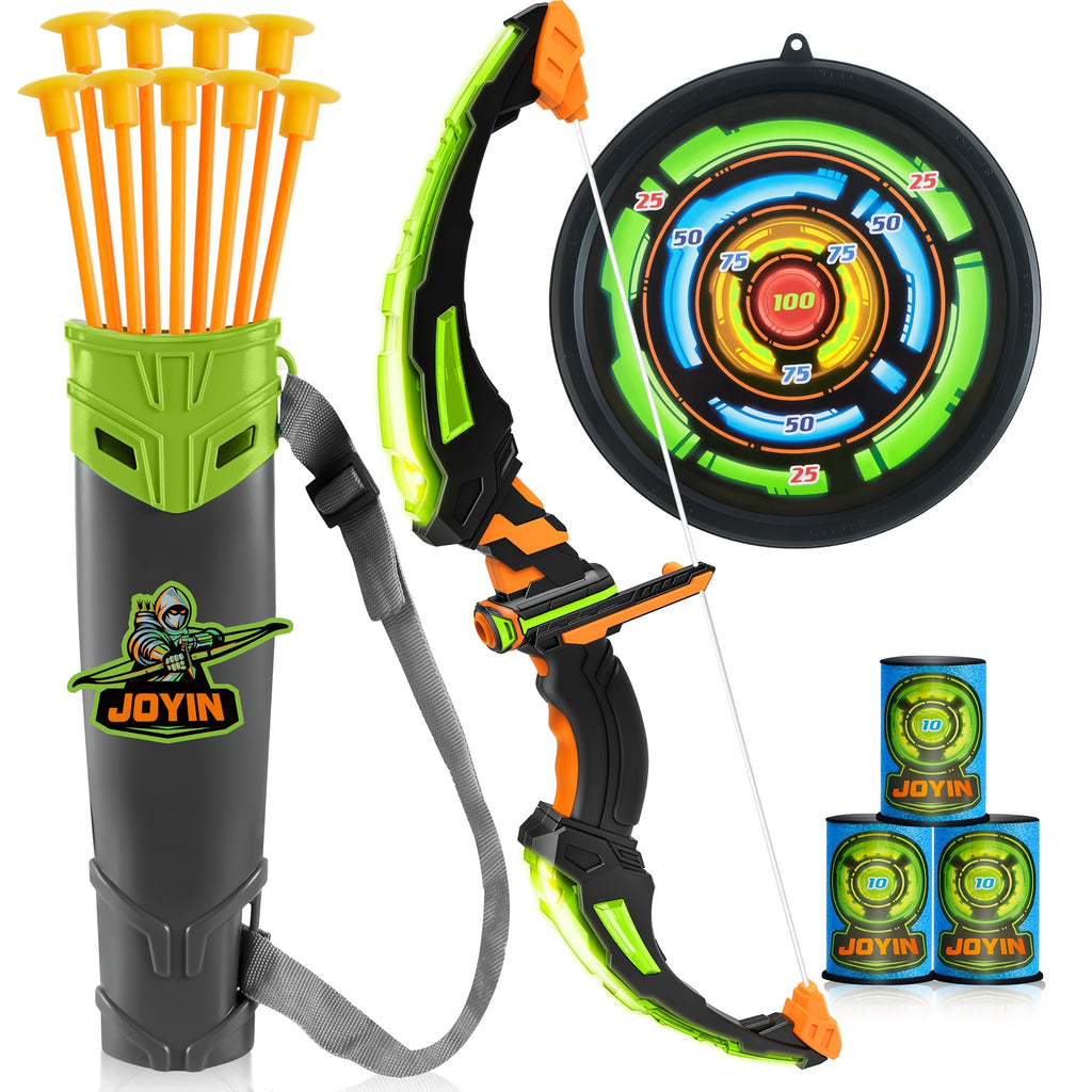 Kids LED Light Up Bow and Arrow Archery Set Ages 6-12 with 9 Suction Cup Arrows Targets Case ASTM Certified Indoor Outdoor Birthday Christmas Gift Boys Girls