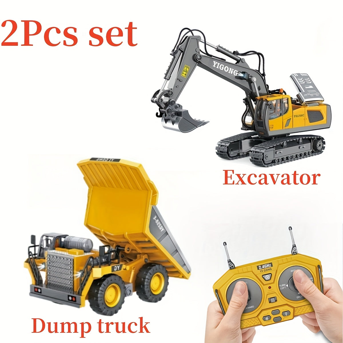 RC Construction Vehicle Set Excavator Dump Truck Bulldozer Loader 2.4GHz 12CH Alloy Plastic Kids Boys Ages 6+ Birthday Christmas Gift 2-in-1 3-in-1 4-in-1