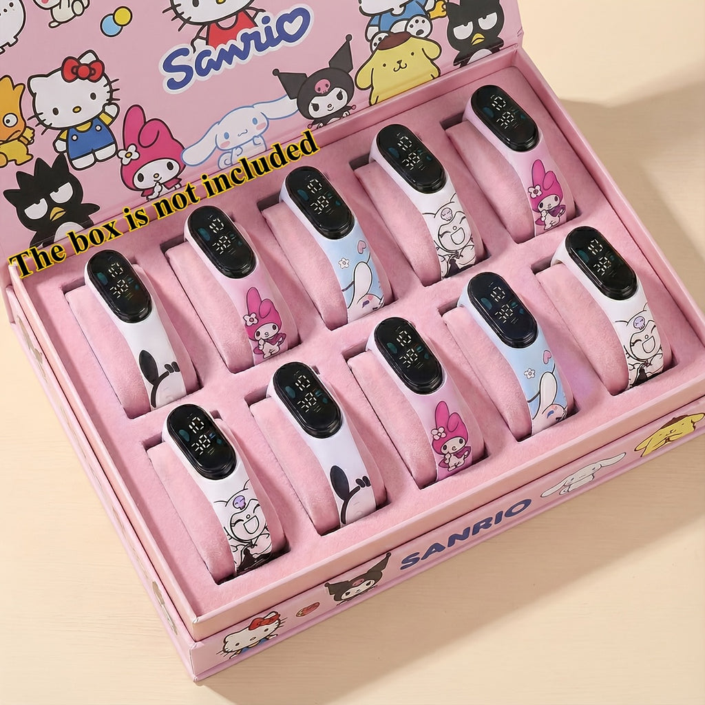 10pcs Sanrio Kids Watch Set - Cinnamoroll Kuromi My Melody Pochacco Silicone Quartz Watches 4 Mixed Colors - Birthday Party Return Gift Favor for Girls