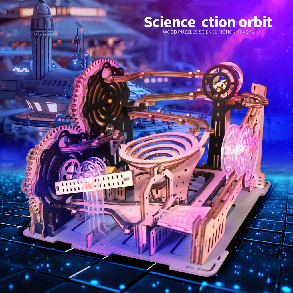 Electric Marble Run 3D Wooden Puzzle Kit STEM DIY Building Set for Kids Teens Adults – Brain Teaser Model Gift for Christmas Birthday