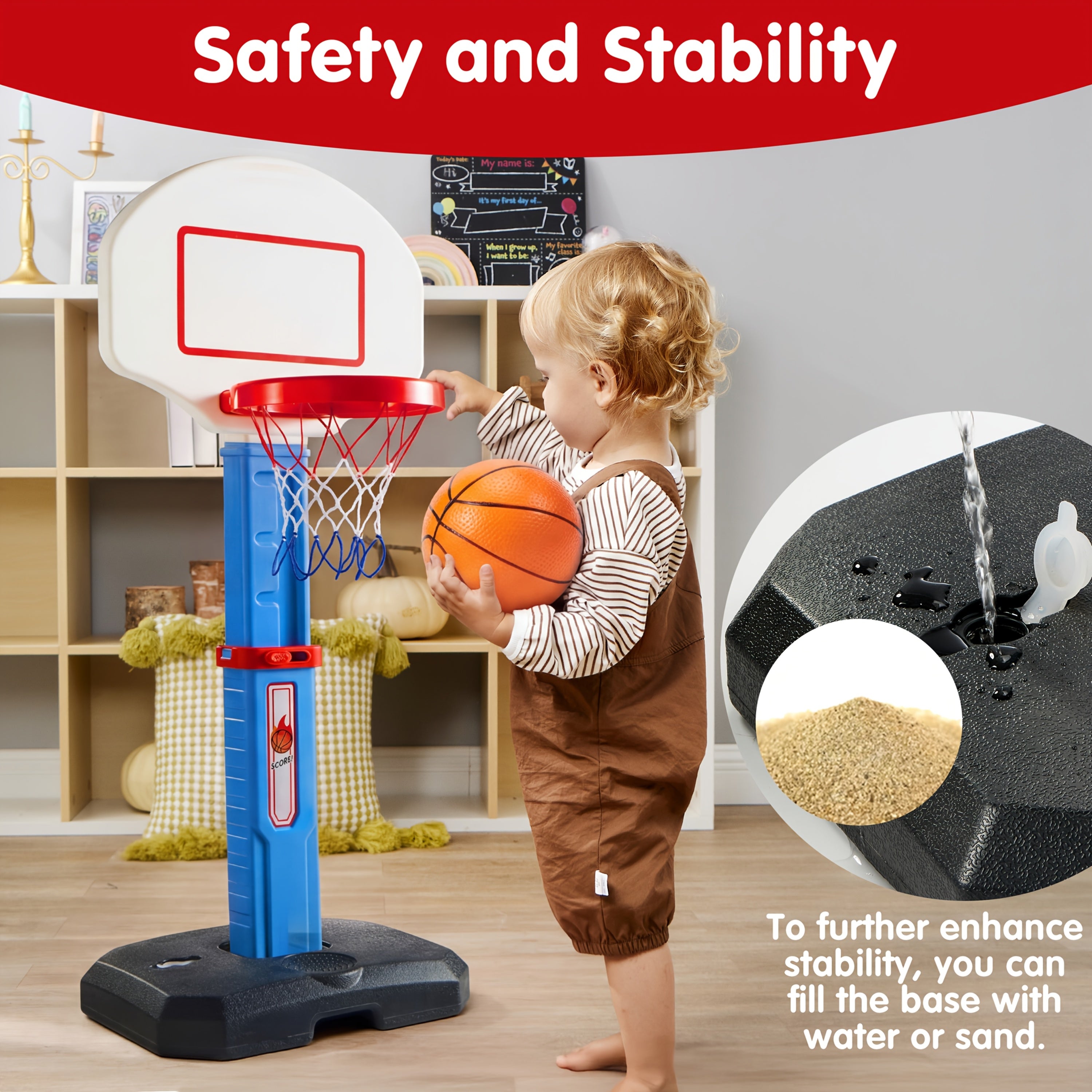 Adjustable Basketball Hoop Set for Kids with 4 Balls & Air Pump – Height 2.5–3.5 Ft, Indoor Outdoor Arcade Game, Sports Toy Gift for Boys & Girls Ages 3+