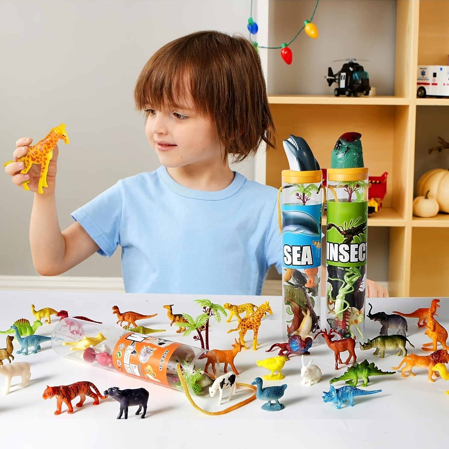 69pcs Animal Figures Toy Set for Kids – Jungle Zoo Ocean Farm & Dinosaur Figurines with Sensory Bin – Educational STEM Toy – Birthday Party Favor & Gift for Boys & Girls Ages 3+