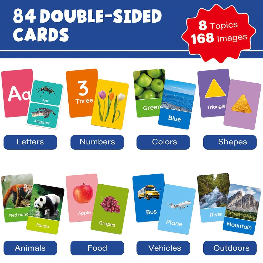 ABC Alphabet Flashcards 84 Double-Sided Educational Flash Cards for Toddlers Kids Preschool Learning – Letters Numbers Animals Shapes Colors Daily Objects