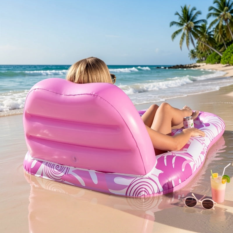 Inflatable Pool Float Lounger for Adults with Cup Holders & Footrest, Floating Recliner Chair Raft for Swimming Pool, Summer Water Party Relaxation Floaty