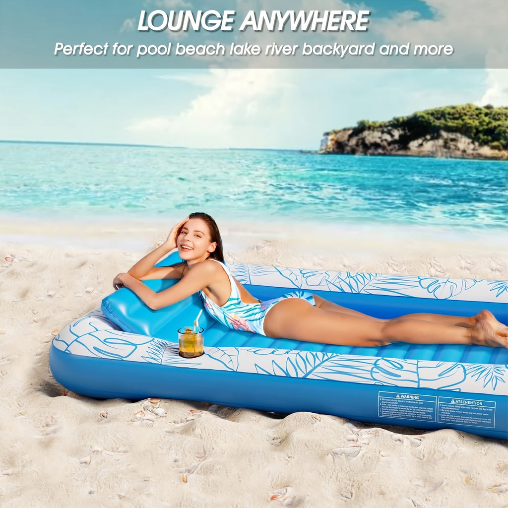 Inflatable Tanning Pool Lounger Float – 4-in-1 Sun Tan Tub Pool Float Raft with Water Fill, Pillow & Cup Holder, Sunbathing Lounge Mat for Adults, Large