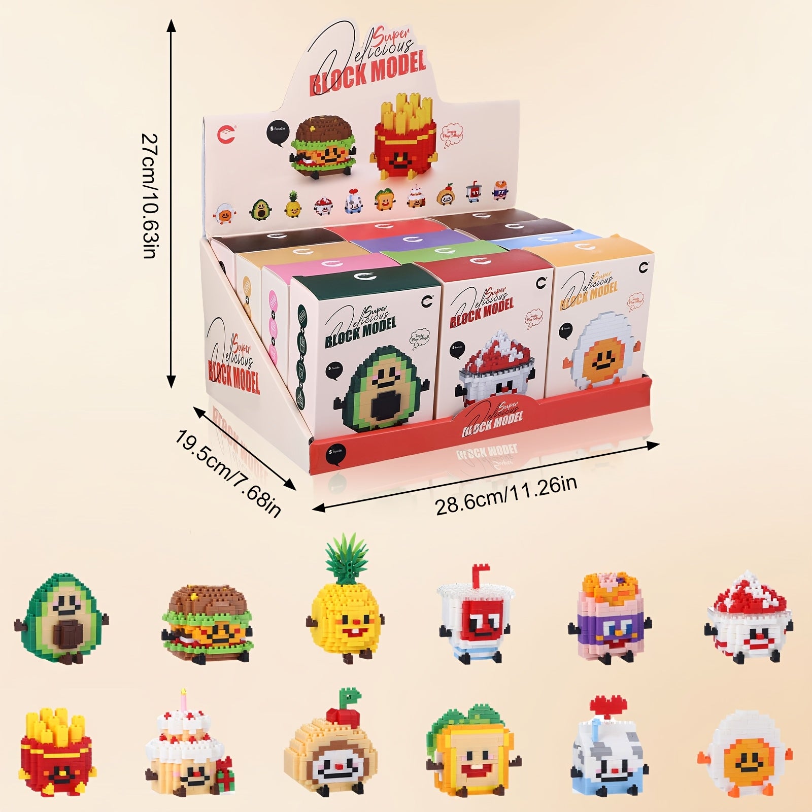 Cartoon Food Building Block Puzzle 12 Sets Gift Box - Cute Mini Food Figures for Kids Ages 3+, Party Favors Classroom Prizes Collectibles, Christmas Birthday Easter Gift for Boys Girls