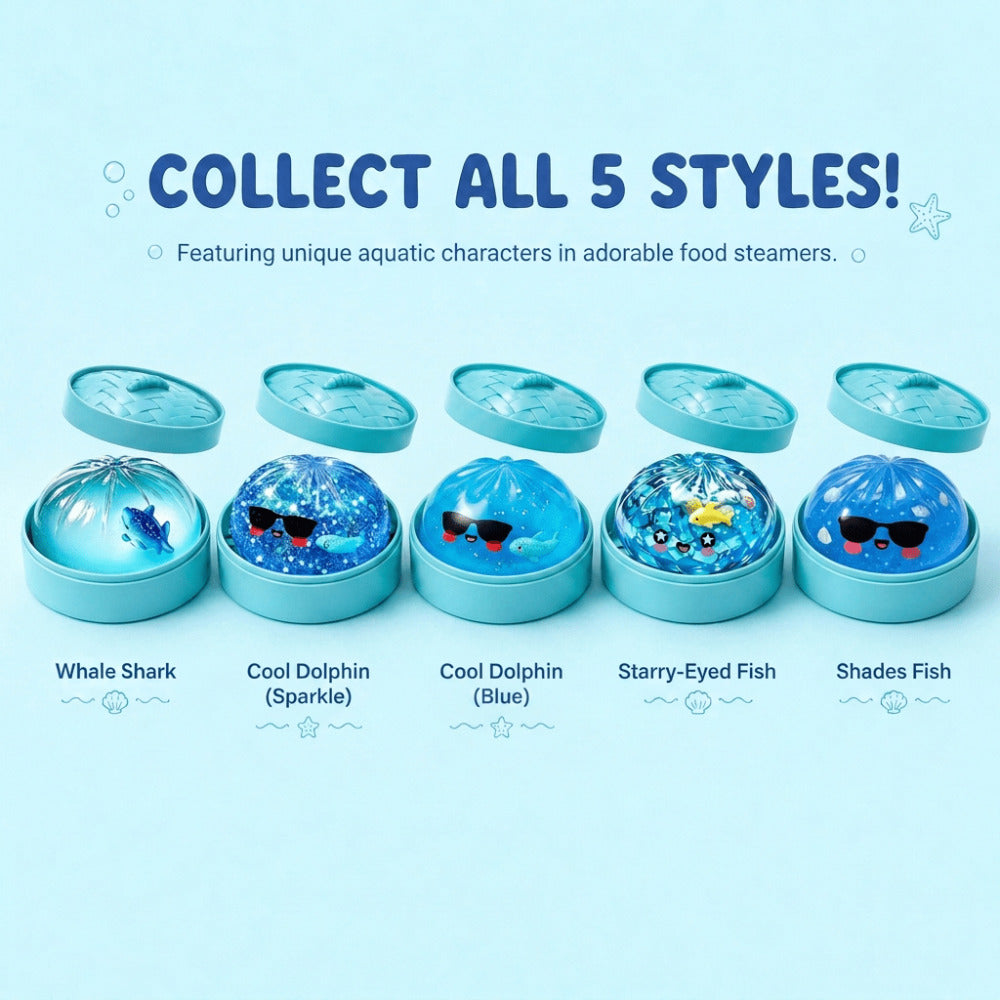 Ocean Theme Steamed Bun Squishy Toy 3pcs Set - Soft Stress Relief Sensory Squeeze Toy Bun Steamer Base Kids Party Gift