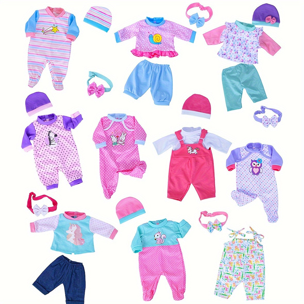 10 Sets Baby Doll Clothes for 14-16 Inch & 43cm Newborn Reborn Dolls – Soft Safe Rompers & Outfits, Easy On/Off, Complete Doll Wardrobe Gift for Kids Ages 3-12, No Doll Included