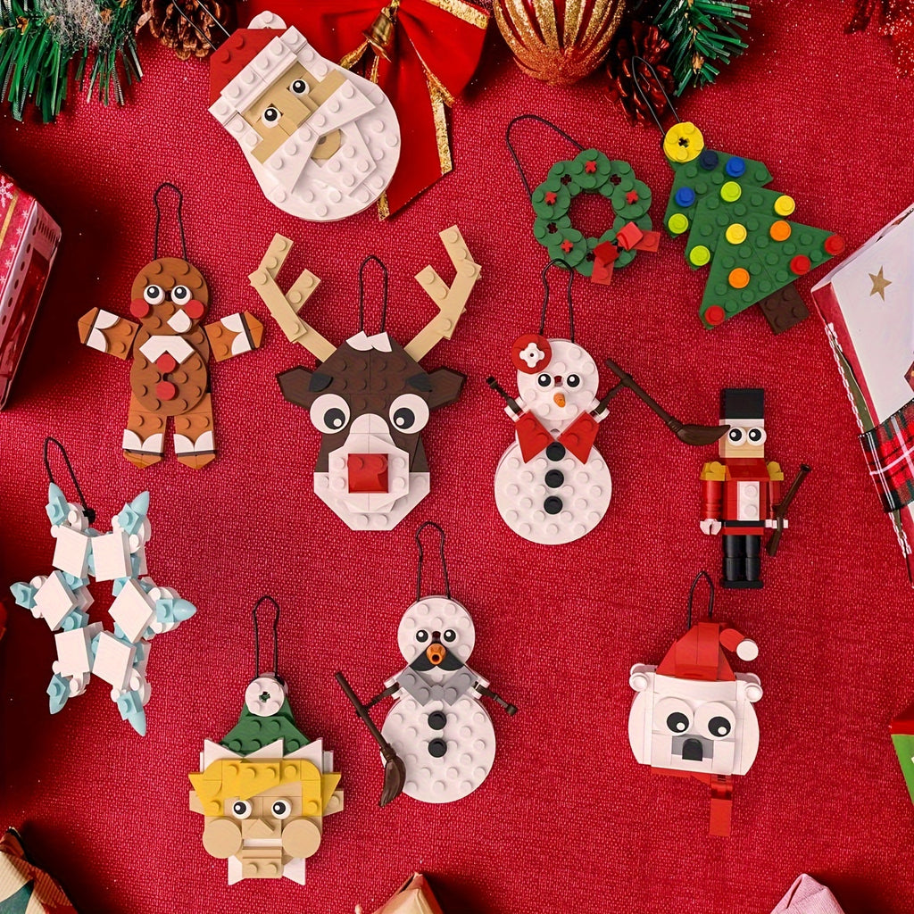 Christmas Building Blocks Ornament Set 11-in-1 382pcs - Santa Snowman Reindeer Nutcracker Tree Wreath Gingerbread Snowflake with Hanging String - Holiday Gift for Kids Adults Ages 6+