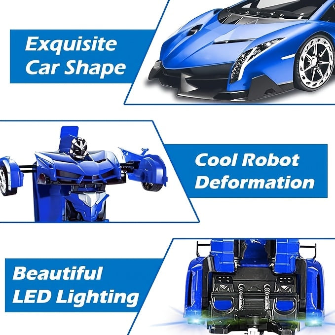 Transform Robot RC Car 1:18 Scale One-Click Car to Robot 2.4GHz 360 Drift LED Light 45M Range Non-Toxic ABS Kids Boys Ages 3+ Birthday Christmas Gift