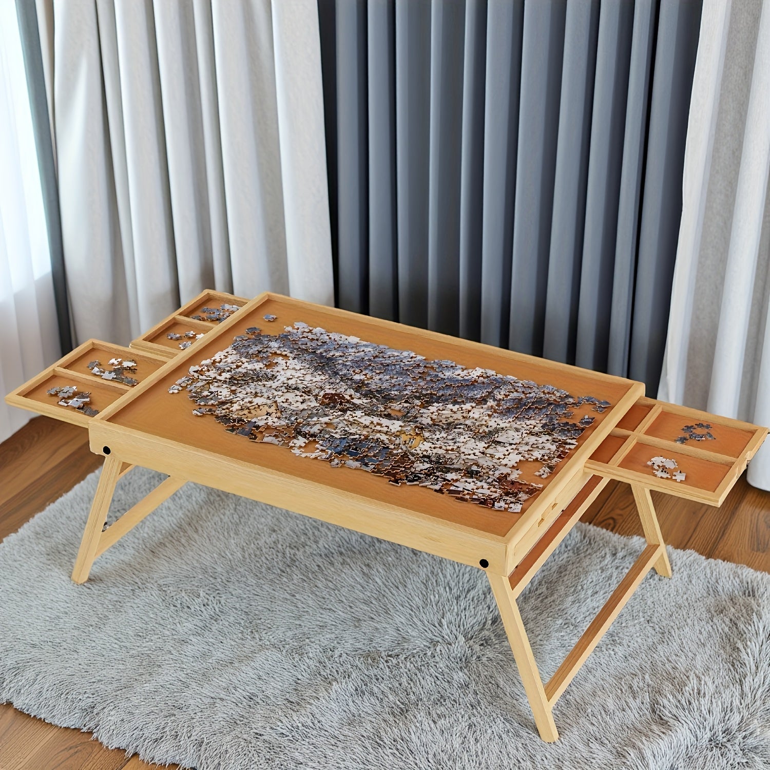 Puzzle Table 1000 Pieces 2-in-1 Tilting Stand & Lid 6 Drawers Ultralight Portable Puzzle Board for Adults Puzzle Lovers Gift Ergonomic Jigsaw Work Station