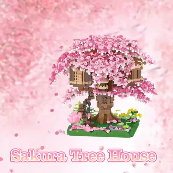 Sakura Cherry Blossom Tree House Building Blocks 2028 & 1020 Piece – DIY Mini Brick Assembly Set, Collectible Desk Decor Model for Home Display, Relaxing Gift for Teens Adults Boys Girls