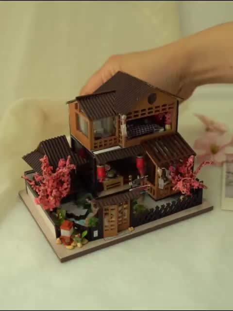 DIY Miniature Sakura House Kit – Wooden Dollhouse Building Kit for Adults, Model Craft Set with Furniture & Accessories, Christmas Halloween Birthday Gift
