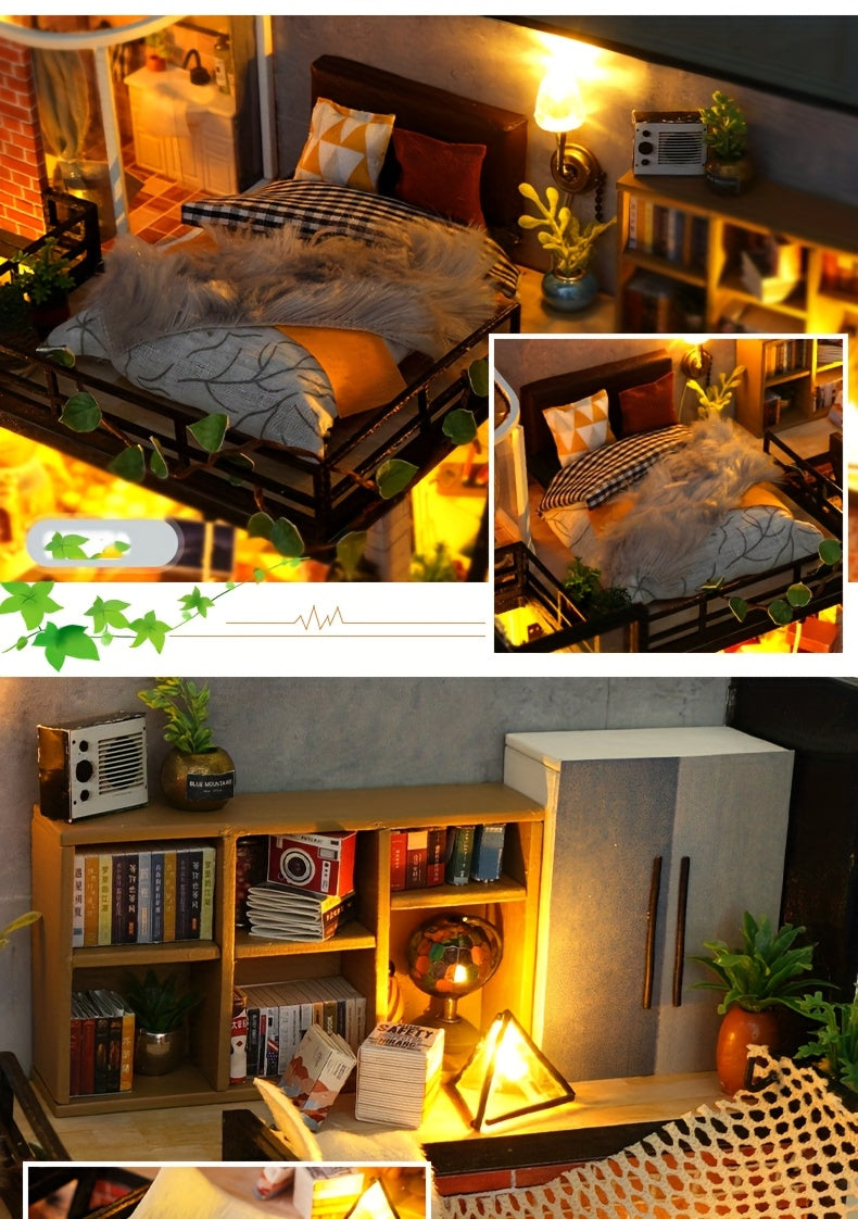 Literary Utopia DIY Dollhouse Kit 2-Story Miniature House with Dust Cover – Book Lover Cozy Reading Nook Handmade No Glue Needed Home Decor Display Gift for Teens Adults Ages 14+