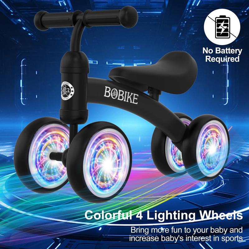 No-Pedal Baby Balance Bike, Bobike 4-Wheel Toddler Ride-On with Steel Frame, 135° Steering Limit for Indoor Outdoor Play & First Birthday Gifts