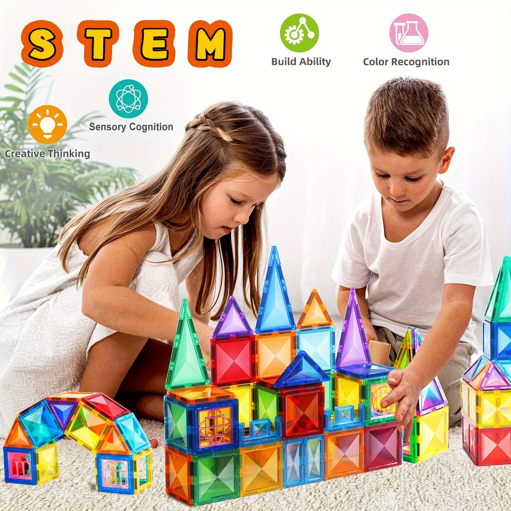 102pcs Magnetic Building Blocks STEM Toy for Kids Ages 3+ - Animal Village House Shapes, Shape Sorting Color Recognition Educational Preschool Gift Boys Girls