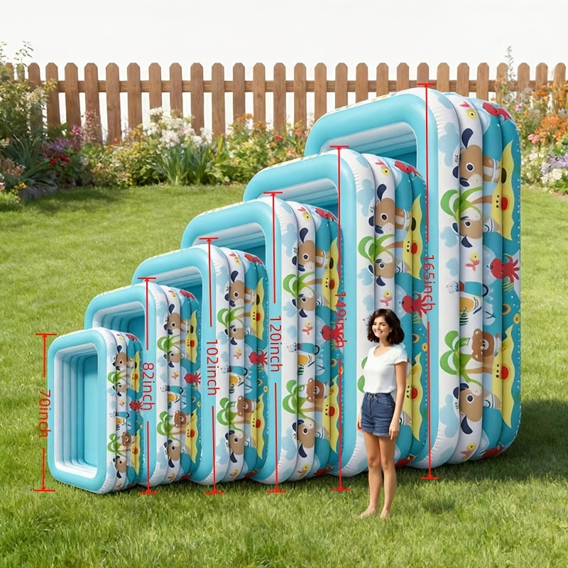 Large Cartoon Inflatable Swimming Pool for Kids & Family – Thickened Portable Wading Pool for Backyard Patio Garden, Quick Inflate Summer Outdoor Water Fun, Top Gift Choice