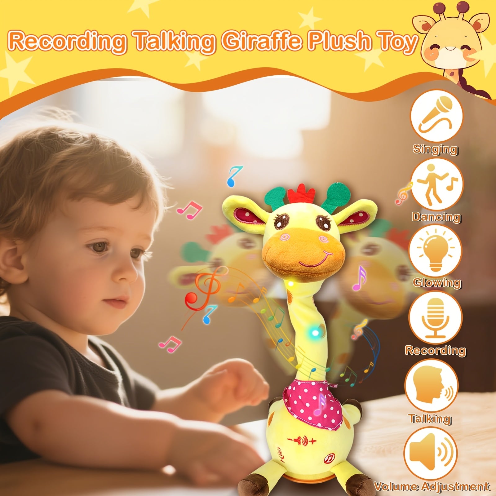 Dancing Talking Giraffe Toy for Baby Toddler 60 Songs Glowing Musical Stuffed Animal Repeats What You Say Interactive Gift for Boys Girls Ages 0 Months+