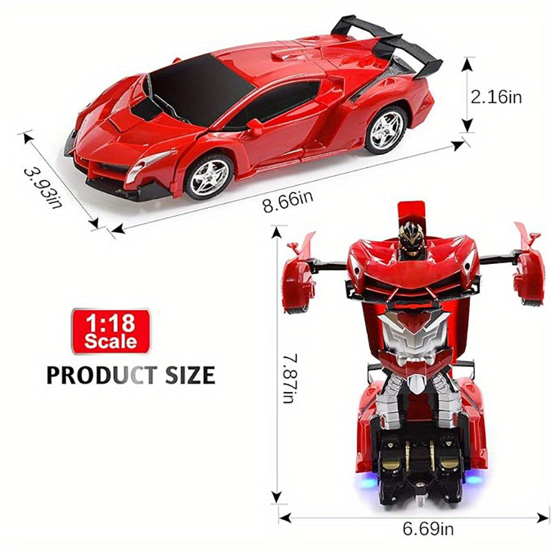 RC Car Robot Transformer Toy 1:18 Scale - One-Button Deformation Remote Control Car with 360° Rotating Drifting, Kids Toy for Ages 3+, Birthday Gift