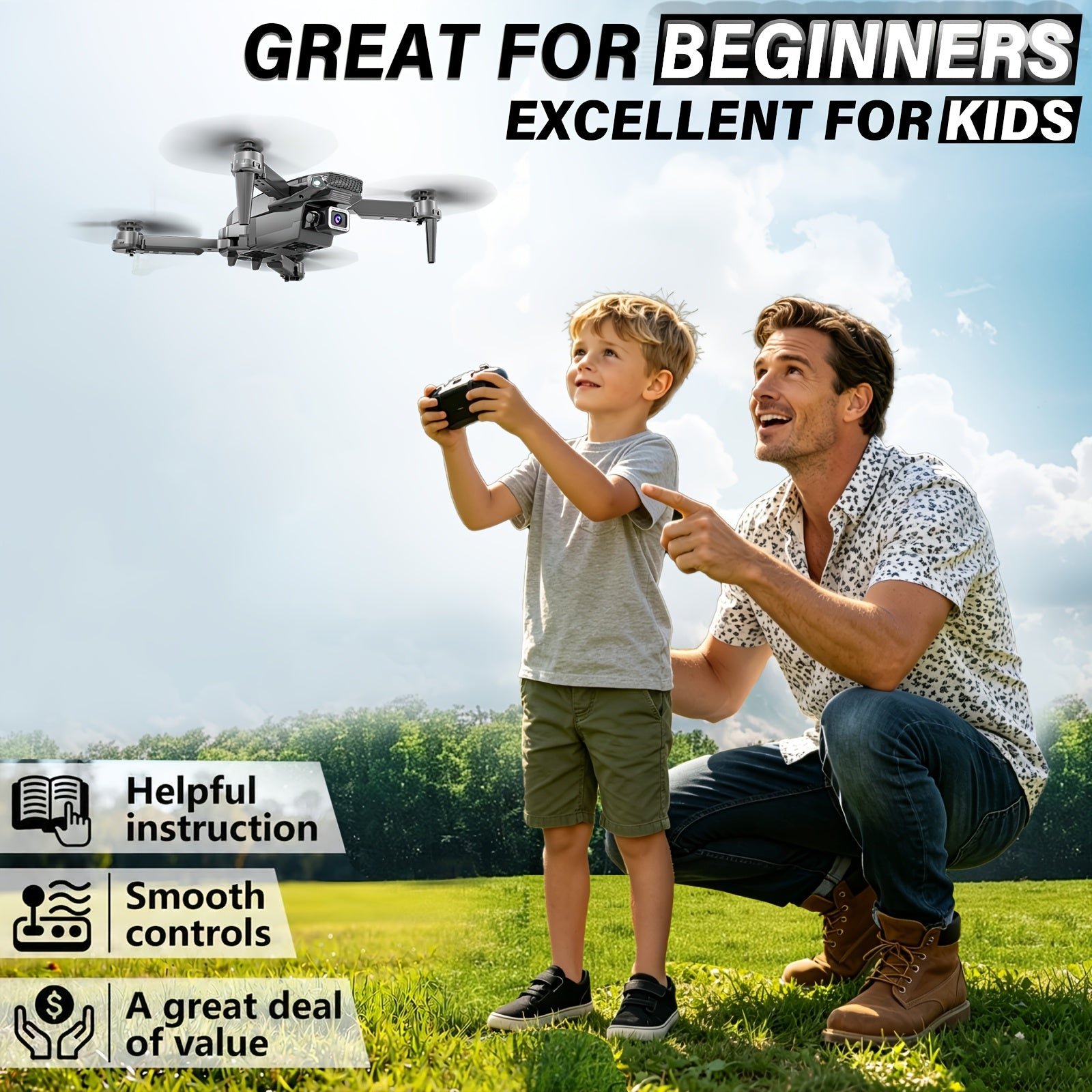 Foldable Beginner Drone with Optical Flow Hover & 360° Stunts – RC Quadcopter, Headless Mode, One-Key Takeoff/Landing, Crash-Resistant, Aerial Photography, Easy to Fly Gift