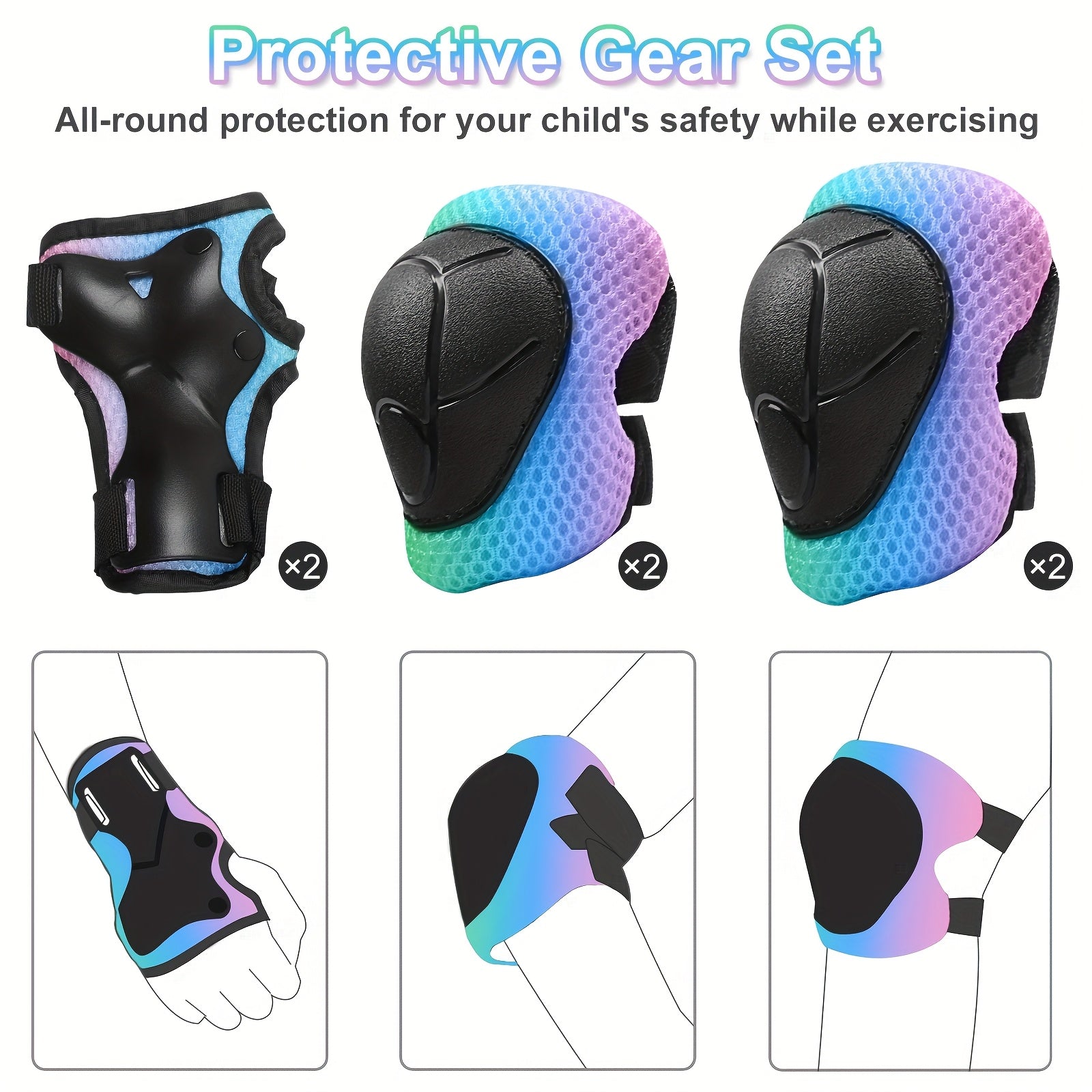 Kids Bike Helmet with Knee and Elbow Pads Set Ages 5+ - Lightweight Protective Safety Gear for Boys Girls, Complete Protection Kit for Cycling Skating Skateboarding Scooting, Birthday Gift