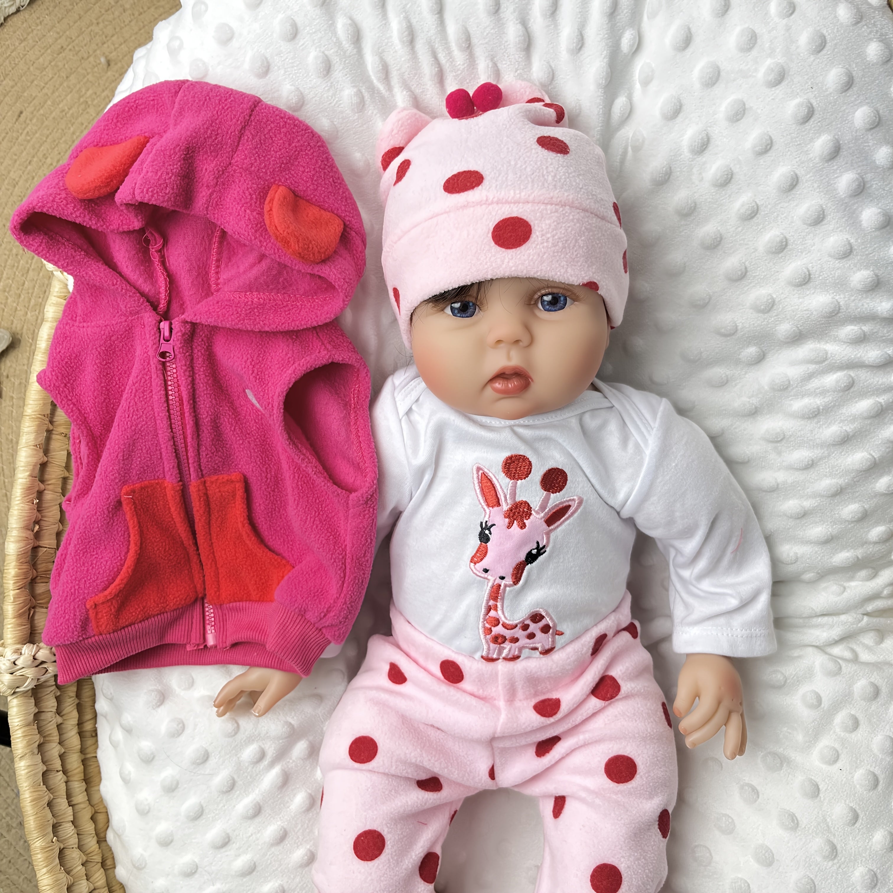Reborn Baby Doll 22 Inch Realistic Newborn Girl Soft Vinyl Movable Limbs - Full Accessories Set with Plush Giraffe Bottle Pacifier Birth Certificate, Kids Collector Christmas Birthday Gift