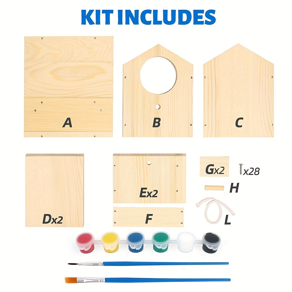 Wooden Birdhouse Kit for Kids Build & Paint Your Own 2-Pack DIY Arts Crafts Set with Brushes Paint Family Activity Birthday Christmas Gift for Boys Girls