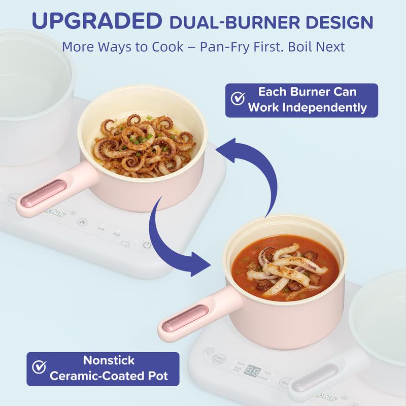 Kids Real Cooking Set by GOTOOFUN, Mini Dual Electric Stove with Temperature Control for Adult-Supervised Cooking Lessons and Family Kitchen Activities