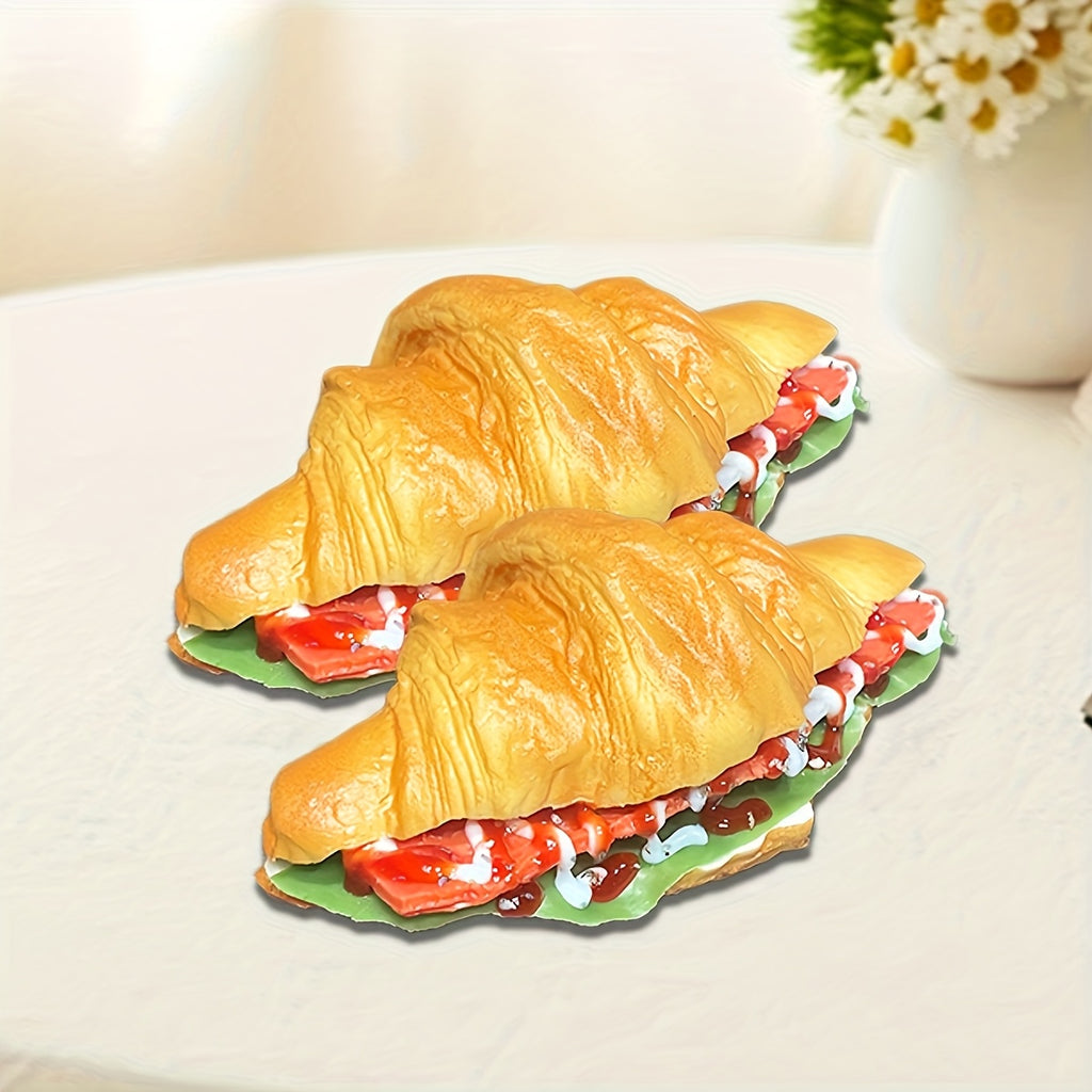 Realistic Fake Bread Props 2pcs Simulation Sandwich Cheese Croissant Food Decor Photography Display Window Prop Squishy Toy